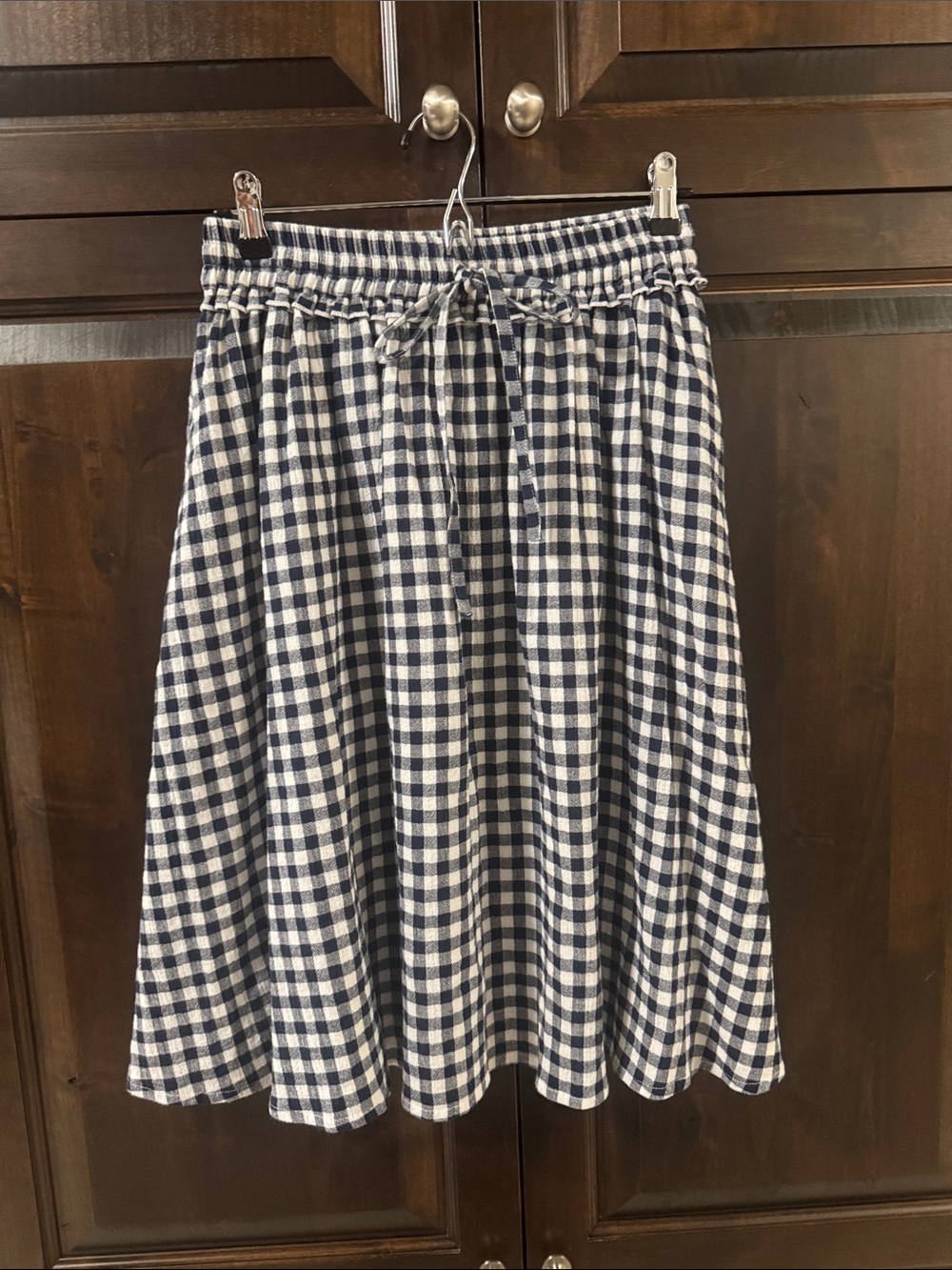 DownEast Navy and White Gingham A-Line Skirt